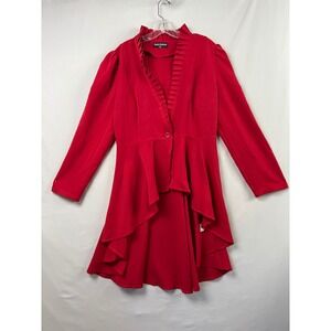 Scarlet Darkness Ruffle Jacket Womens 2XL Red Steampunk Gothic Lace Up High Low